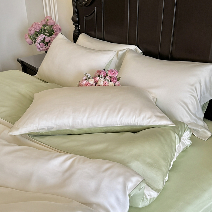 秀色家纺 2025夏季新款A类60s天丝棉贡缎四件套-Cool Air系列（实拍风) Air天丝绵-奶白抹茶
