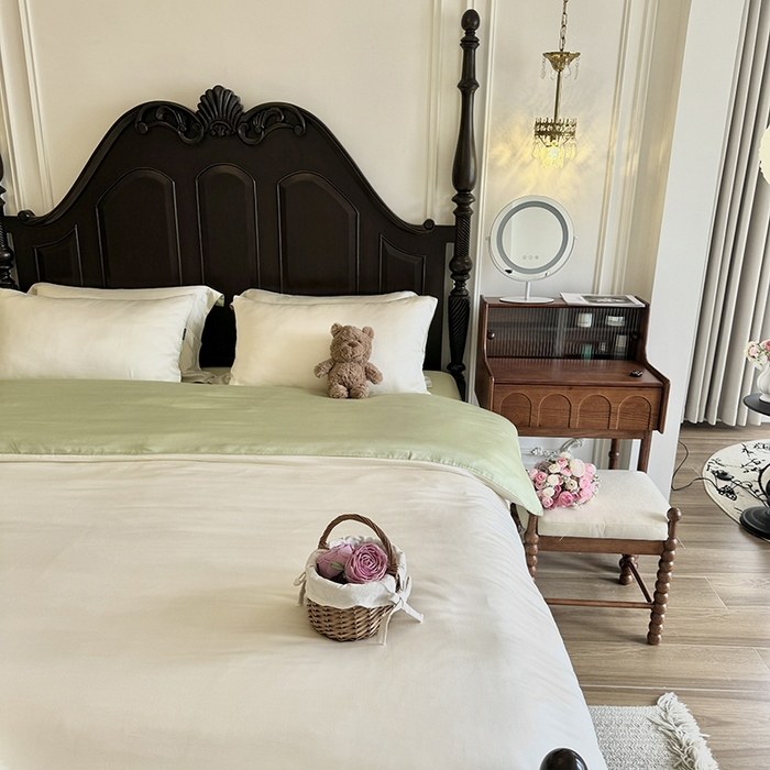 91家纺网 家纺一手货源 找家纺 秀色家纺 2025夏季新款A类60s天丝棉贡缎四件套-Cool Air系列（实拍风) Air天丝绵-奶白抹茶