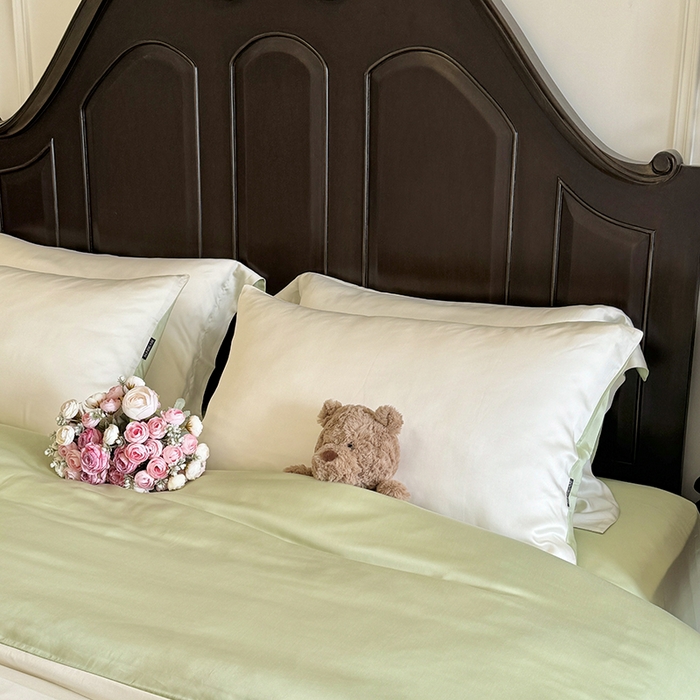 91家纺网 家纺一手货源 找家纺 秀色家纺 2025夏季新款A类60s天丝棉贡缎四件套-Cool Air系列（实拍风) Air天丝绵-奶白抹茶