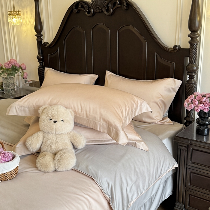 秀色家纺 2025夏季新款A类60s天丝棉贡缎四件套-Cool Air系列（实拍风) Air天丝绵-桃灰粉+幻影灰