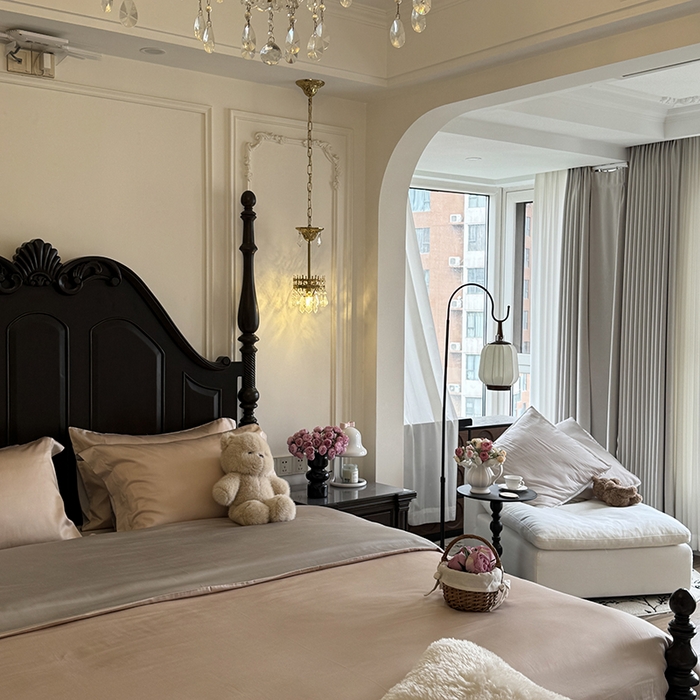 91家纺网 家纺一手货源 找家纺 秀色家纺 2025夏季新款A类60s天丝棉贡缎四件套-Cool Air系列（实拍风) Air天丝绵-桃灰粉+幻影灰