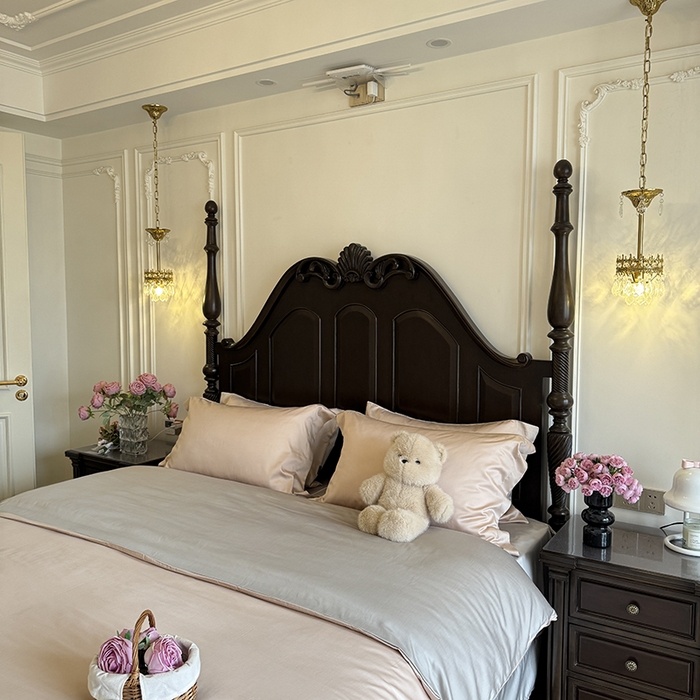 91家纺网 家纺一手货源 找家纺 秀色家纺 2025夏季新款A类60s天丝棉贡缎四件套-Cool Air系列（实拍风) Air天丝绵-桃灰粉+幻影灰