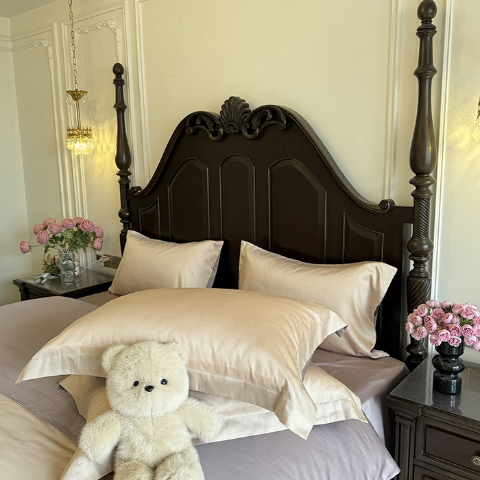 秀色家纺 2025夏季新款A类60s天丝棉贡缎四件套-Cool Air系列（实拍风) Air天丝绵-桃灰粉+迷雾紫