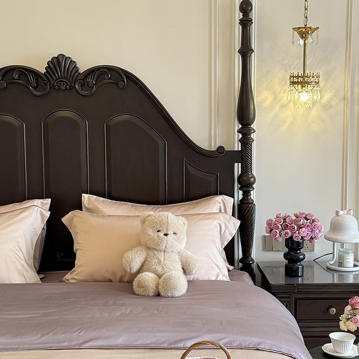 91家纺网 家纺一手货源 找家纺 秀色家纺 2025夏季新款A类60s天丝棉贡缎四件套-Cool Air系列（实拍风) Air天丝绵-桃灰粉+迷雾紫