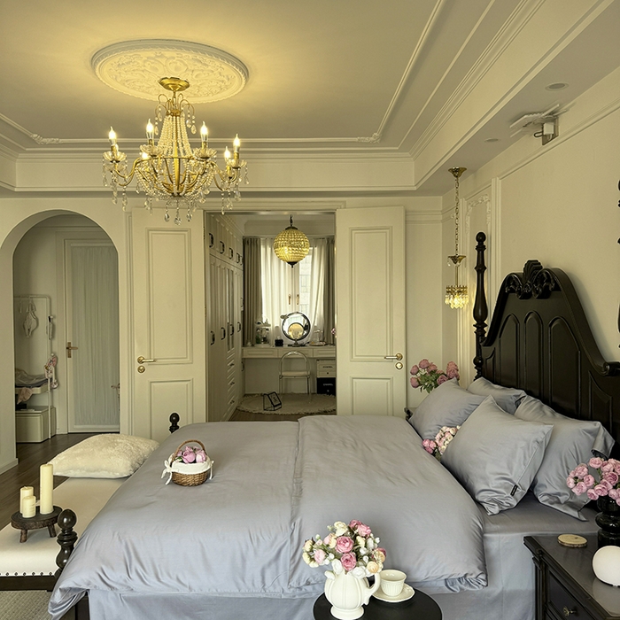 91家纺网 家纺一手货源 找家纺 秀色家纺 2025夏季新款A类60s天丝棉贡缎四件套-Cool Air系列（实拍风) Air天丝绵-星雾蓝