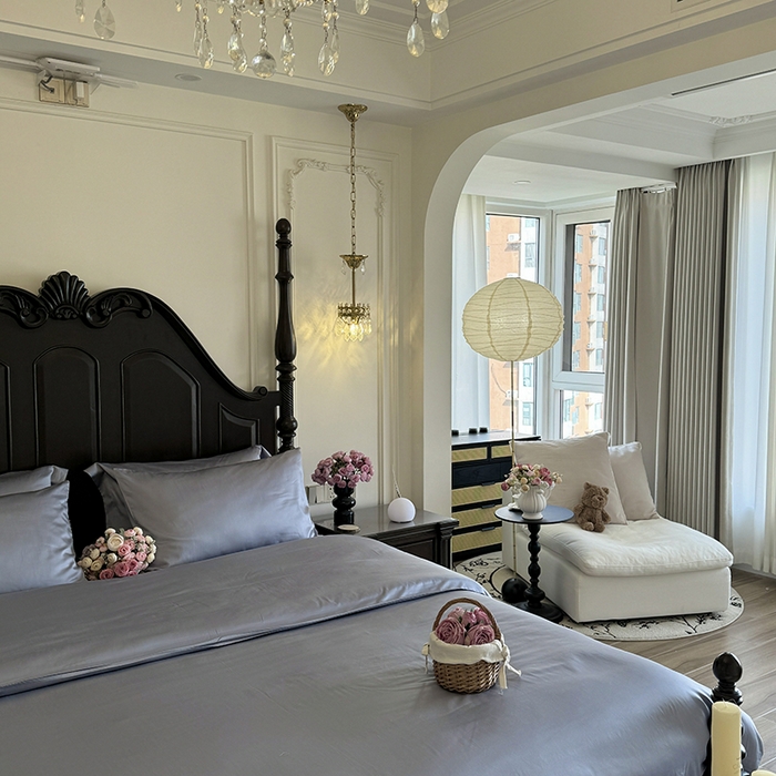 91家纺网 家纺一手货源 找家纺 秀色家纺 2025夏季新款A类60s天丝棉贡缎四件套-Cool Air系列（实拍风) Air天丝绵-星雾蓝