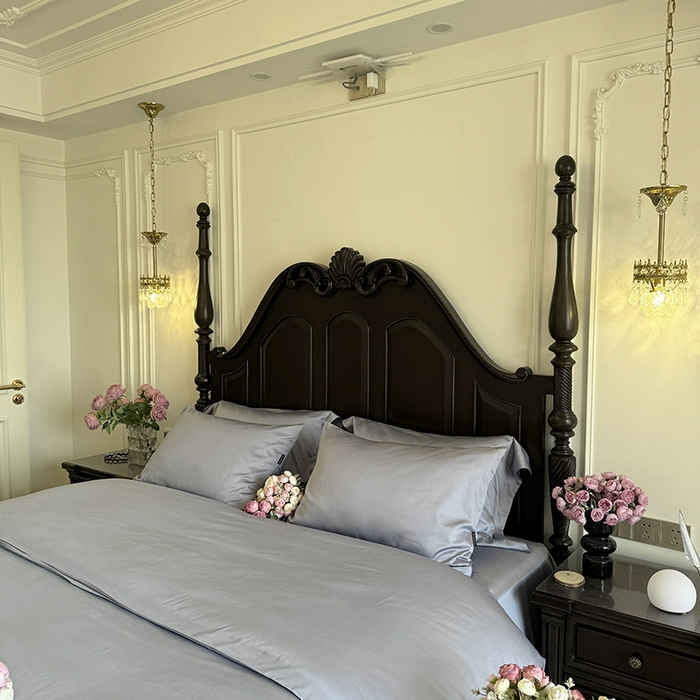 91家纺网 家纺一手货源 找家纺 秀色家纺 2025夏季新款A类60s天丝棉贡缎四件套-Cool Air系列（实拍风) Air天丝绵-星雾蓝