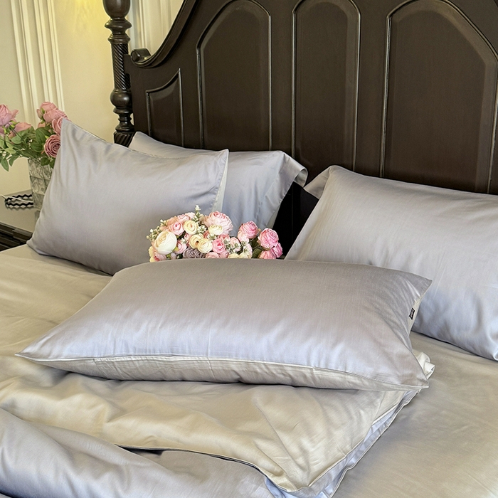 秀色家纺 2025夏季新款A类60s天丝棉贡缎四件套-Cool Air系列（实拍风) Air天丝绵-星雾蓝+薄雾灰