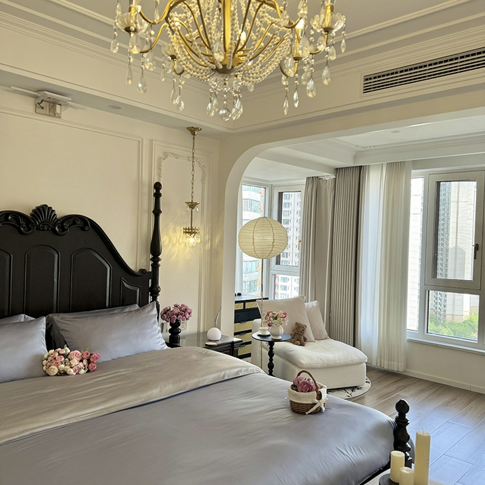 91家纺网 家纺一手货源 找家纺 秀色家纺 2025夏季新款A类60s天丝棉贡缎四件套-Cool Air系列（实拍风) Air天丝绵-星雾蓝+薄雾灰