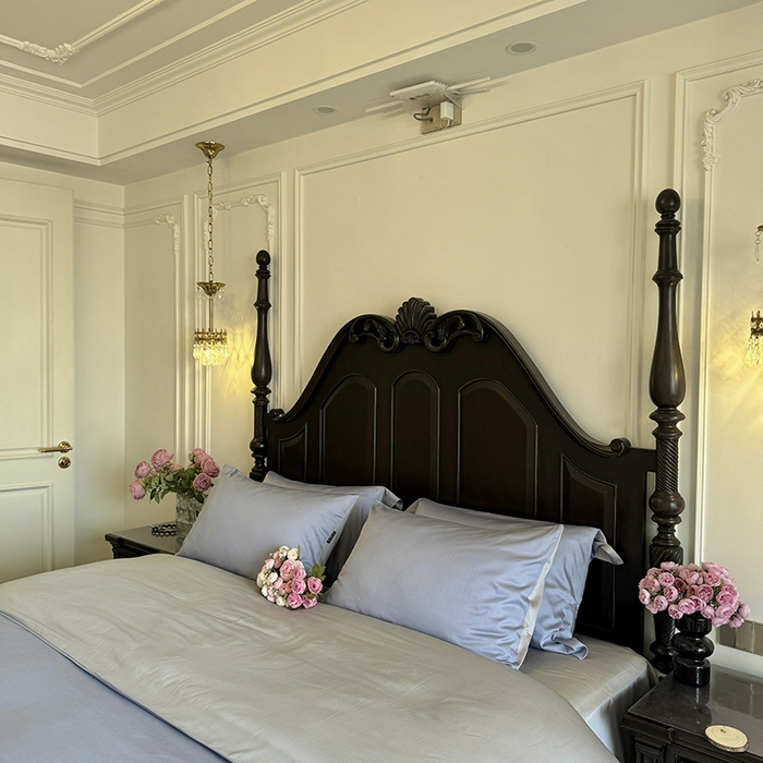 91家纺网 家纺一手货源 找家纺 秀色家纺 2025夏季新款A类60s天丝棉贡缎四件套-Cool Air系列（实拍风) Air天丝绵-星雾蓝+薄雾灰