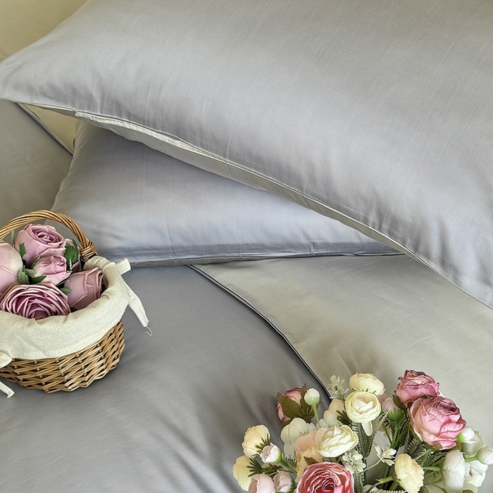 91家纺网 家纺一手货源 找家纺 秀色家纺 2025夏季新款A类60s天丝棉贡缎四件套-Cool Air系列（实拍风) Air天丝绵-星雾蓝+薄雾灰