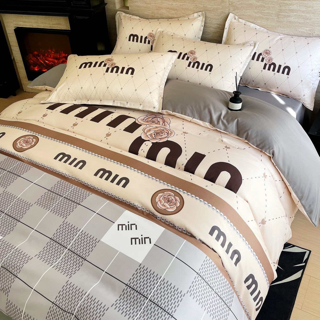 91家纺网 家纺一手货源 找家纺 大麦乐田 2025新款轻奢高端数码印花四件套系列 米罗 浅棕