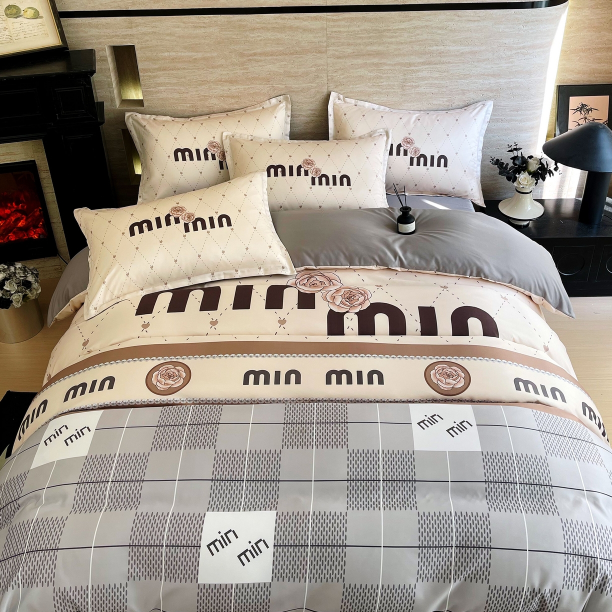 91家纺网 家纺一手货源 找家纺 大麦乐田 2025新款轻奢高端数码印花四件套系列 米罗 浅棕