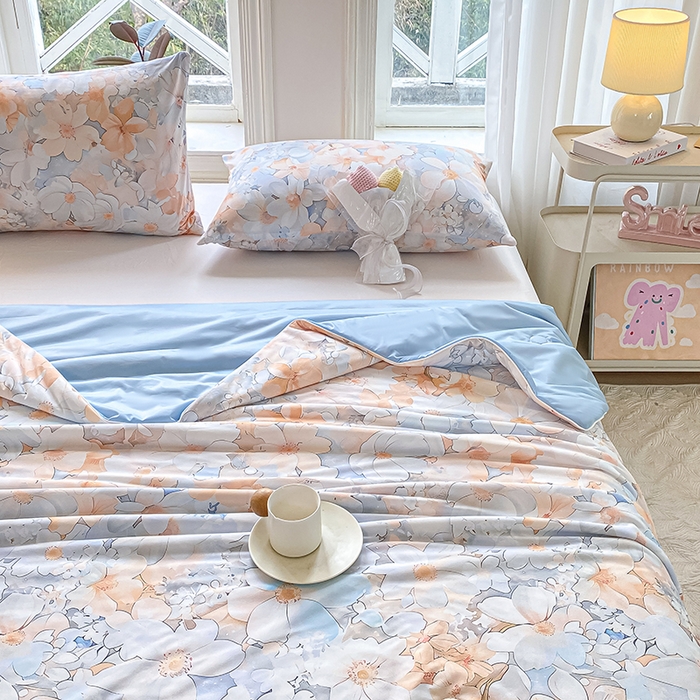 91家纺网 家纺一手货源 找家纺 欧雅搁家纺 2025年新款冷暖双感被大豆纤维填充针织棉夏被空调被夏凉被 沁园花语