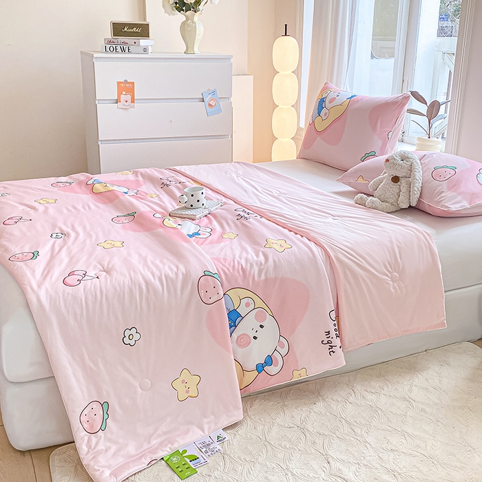 91家纺网 家纺一手货源 找家纺 欧雅搁家纺 2025年新款冷暖双感被大豆纤维填充针织棉夏被空调被夏凉被 晚安小兔