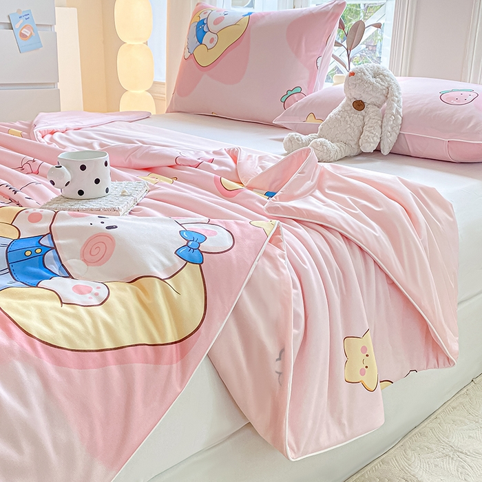 91家纺网 家纺一手货源 找家纺 欧雅搁家纺 2025年新款冷暖双感被大豆纤维填充针织棉夏被空调被夏凉被 晚安小兔