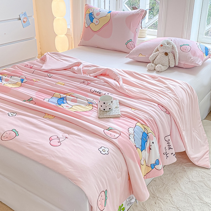 91家纺网 家纺一手货源 找家纺 欧雅搁家纺 2025年新款冷暖双感被大豆纤维填充针织棉夏被空调被夏凉被 晚安小兔