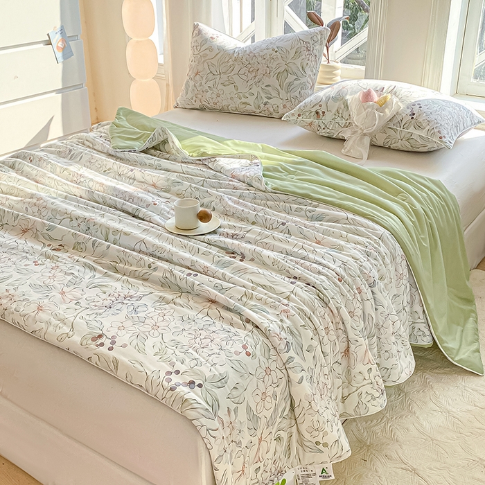 91家纺网 家纺一手货源 找家纺 欧雅搁家纺 2025年新款冷暖双感被大豆纤维填充针织棉夏被空调被夏凉被 树影微阳