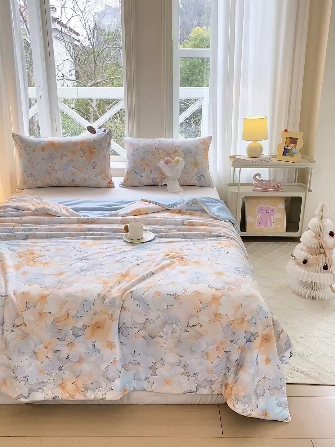 91家纺网 家纺一手货源 找家纺 欧雅搁家纺 2025年新款冷暖双感被大豆纤维填充针织棉夏被空调被夏凉被 沁园花语