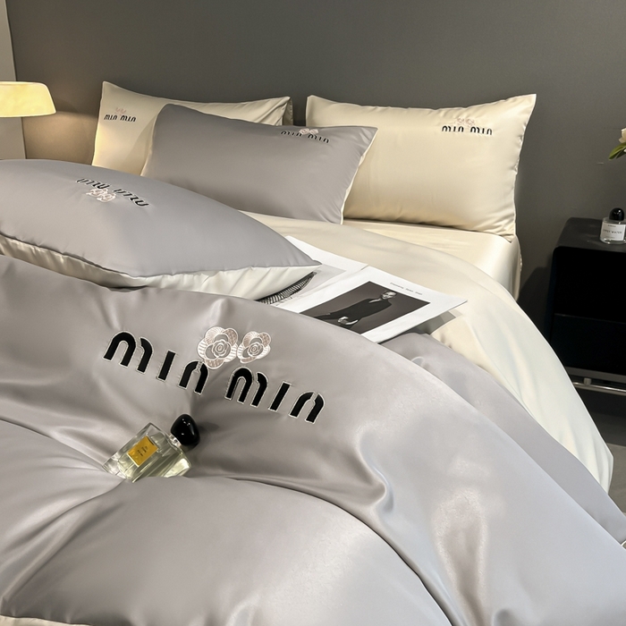 大麦乐田 2025春夏新款珍珠棉达芙刺绣四件套 达芙  绅士灰+奶茶