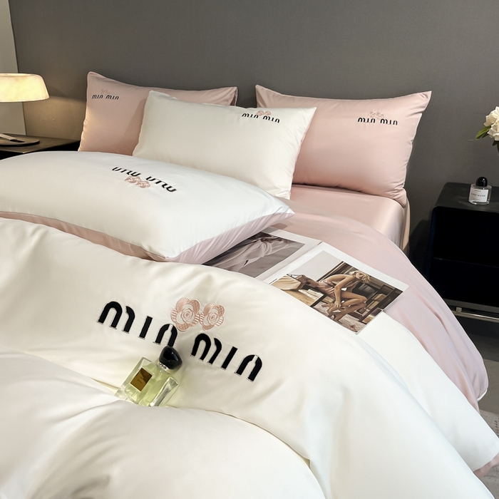 大麦乐田 2025春夏新款珍珠棉达芙刺绣四件套 达芙  奶昔白+浪漫粉