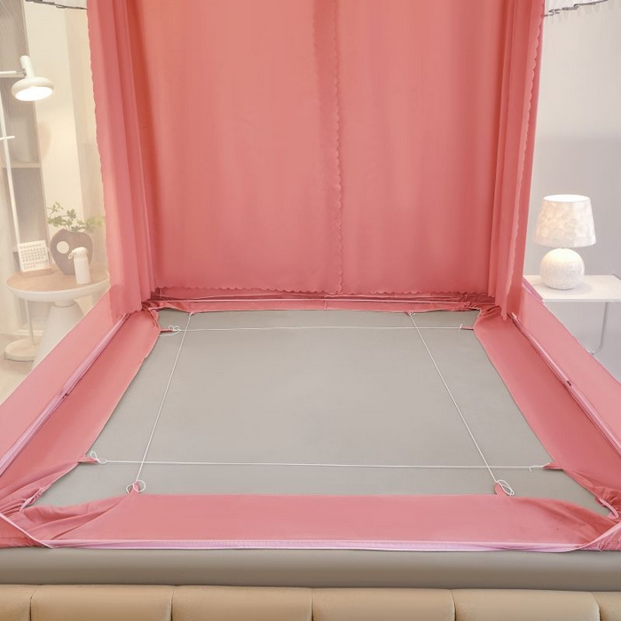 91家纺网 家纺一手货源 找家纺 锦逸家居 2025新款遮光防摔床帘式坐床蚊帐-仲夏之夜 粉色