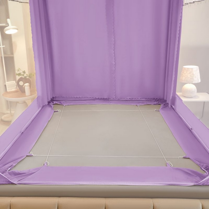 91家纺网 家纺一手货源 找家纺 锦逸家居 2025新款遮光防摔床帘式坐床蚊帐-仲夏之夜 浅紫色