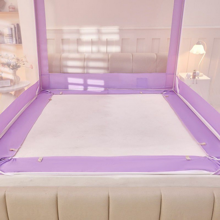 91家纺网 家纺一手货源 找家纺 锦逸家居 2025新款遮光防摔床帘式坐床蚊帐-仲夏之夜 浅紫色