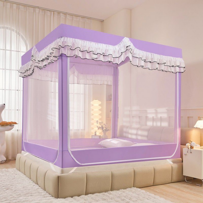 91家纺网 家纺一手货源 找家纺 锦逸家居 2025新款遮光防摔床帘式坐床蚊帐-仲夏之夜 浅紫色