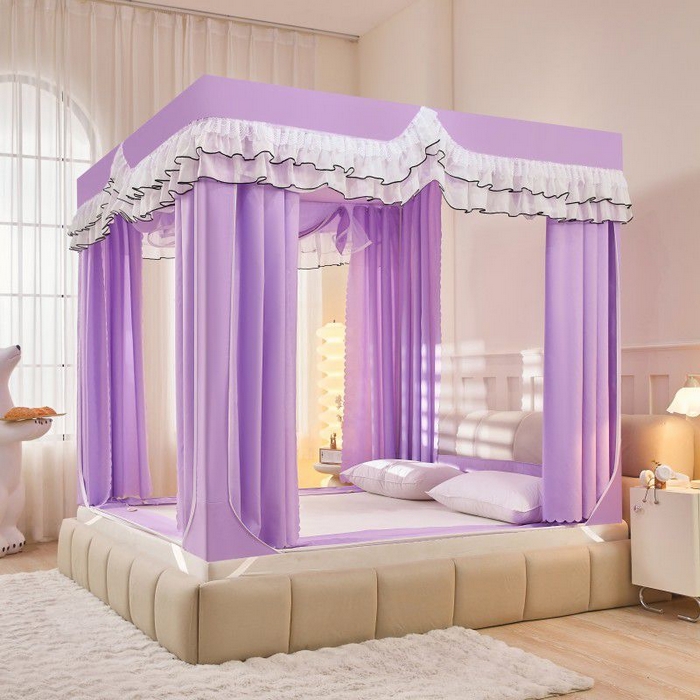 91家纺网 家纺一手货源 找家纺 锦逸家居 2025新款遮光防摔床帘式坐床蚊帐-仲夏之夜 浅紫色