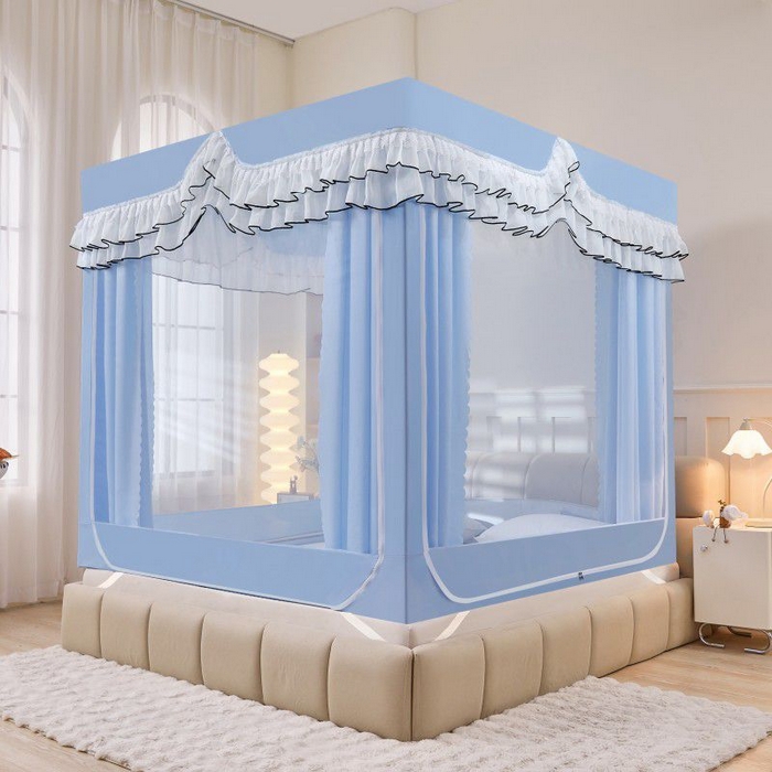 锦逸家居 2025新款遮光防摔床帘式坐床蚊帐-仲夏之夜 天蓝色