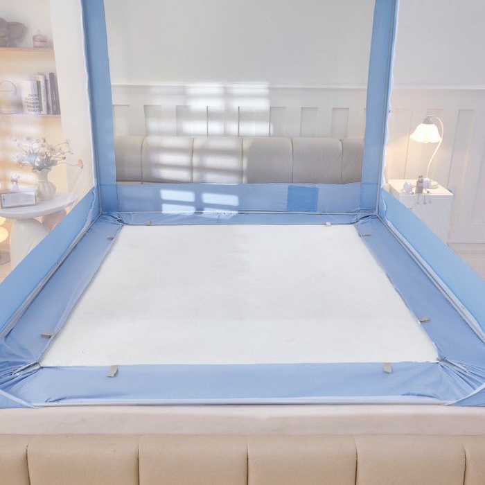 91家纺网 家纺一手货源 找家纺 锦逸家居 2025新款遮光防摔床帘式坐床蚊帐-仲夏之夜 天蓝色