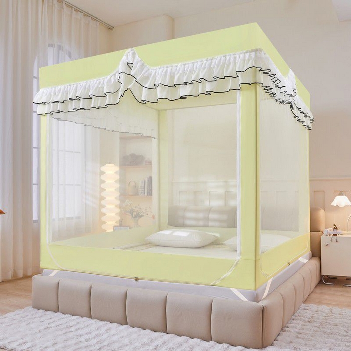 91家纺网 家纺一手货源 找家纺 锦逸家居 2025新款遮光防摔床帘式坐床蚊帐-仲夏之夜 荧光黄