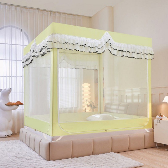 91家纺网 家纺一手货源 找家纺 锦逸家居 2025新款遮光防摔床帘式坐床蚊帐-仲夏之夜 荧光黄