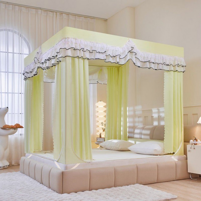 91家纺网 家纺一手货源 找家纺 锦逸家居 2025新款遮光防摔床帘式坐床蚊帐-仲夏之夜 荧光黄