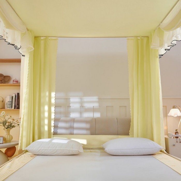 91家纺网 家纺一手货源 找家纺 锦逸家居 2025新款遮光防摔床帘式坐床蚊帐-仲夏之夜 荧光黄