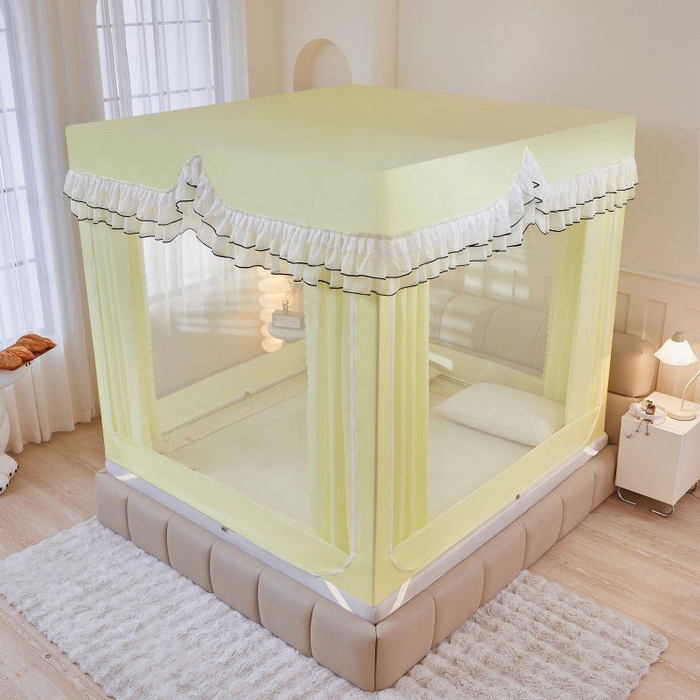 91家纺网 家纺一手货源 找家纺 锦逸家居 2025新款遮光防摔床帘式坐床蚊帐-仲夏之夜 荧光黄