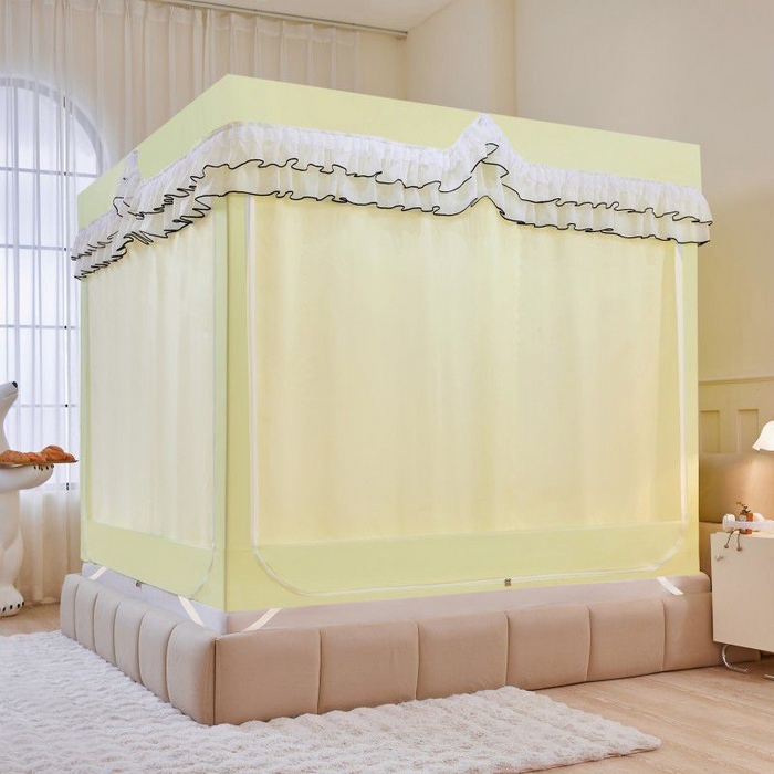 91家纺网 家纺一手货源 找家纺 锦逸家居 2025新款遮光防摔床帘式坐床蚊帐-仲夏之夜 荧光黄