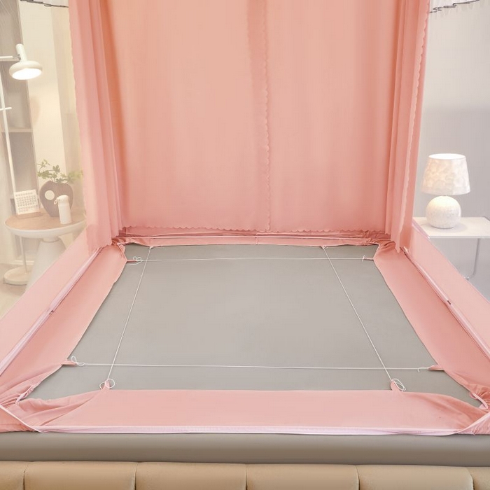 91家纺网 家纺一手货源 找家纺 锦逸家居 2025新款遮光防摔床帘式坐床蚊帐-仲夏之夜 玉色