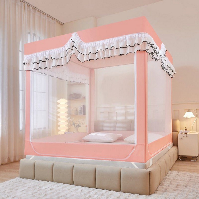 91家纺网 家纺一手货源 找家纺 锦逸家居 2025新款遮光防摔床帘式坐床蚊帐-仲夏之夜 玉色