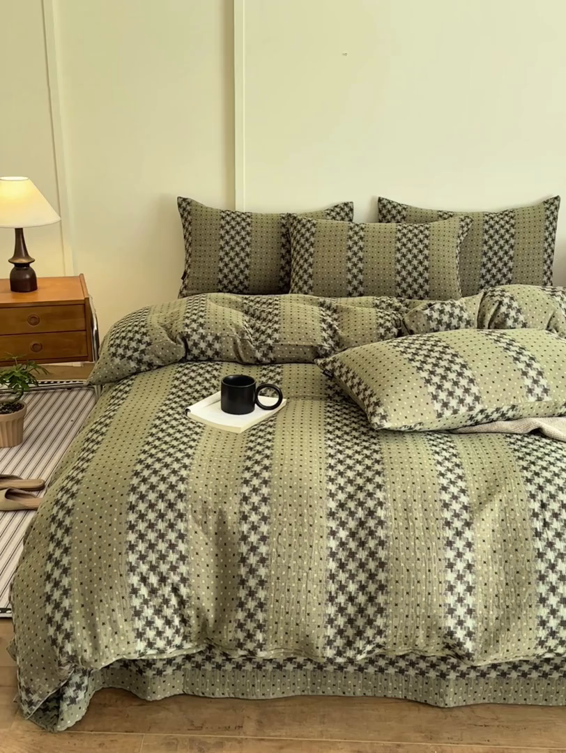 91家纺网 家纺一手货源 找家纺 （总）云雀 2025新款A类全棉色织双层纱四件套