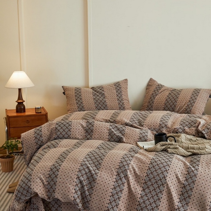 91家纺网 家纺一手货源 找家纺 云雀 2025新款A类全棉色织双层纱四件套 格林-豆纱