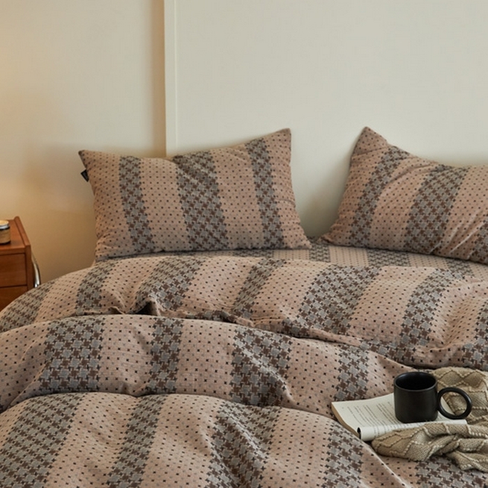 91家纺网 家纺一手货源 找家纺 云雀 2025新款A类全棉色织双层纱四件套 格林-豆纱