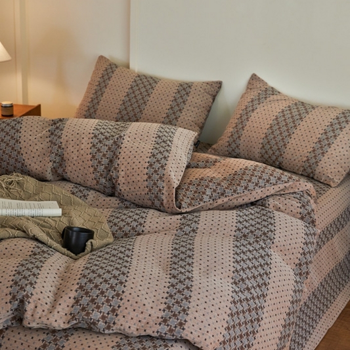 91家纺网 家纺一手货源 找家纺 云雀 2025新款A类全棉色织双层纱四件套 格林-豆纱