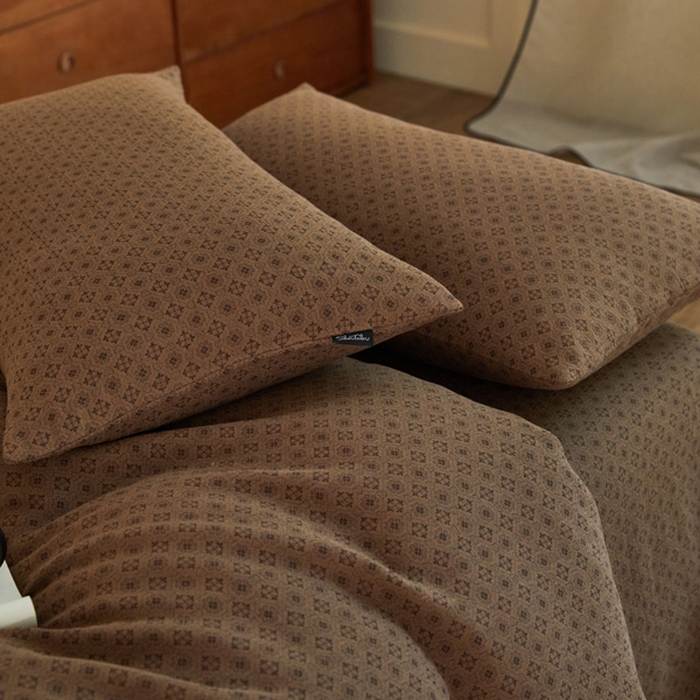 91家纺网 家纺一手货源 找家纺 云雀 2025新款A类全棉色织双层纱四件套 格林-咖色