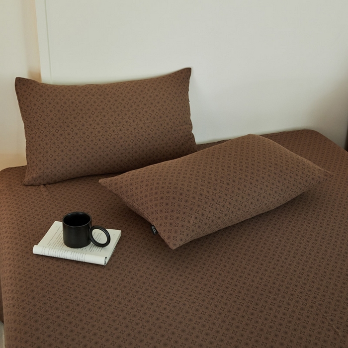 91家纺网 家纺一手货源 找家纺 云雀 2025新款A类全棉色织双层纱四件套 格林-咖色