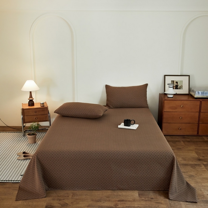 91家纺网 家纺一手货源 找家纺 云雀 2025新款A类全棉色织双层纱四件套 格林-咖色