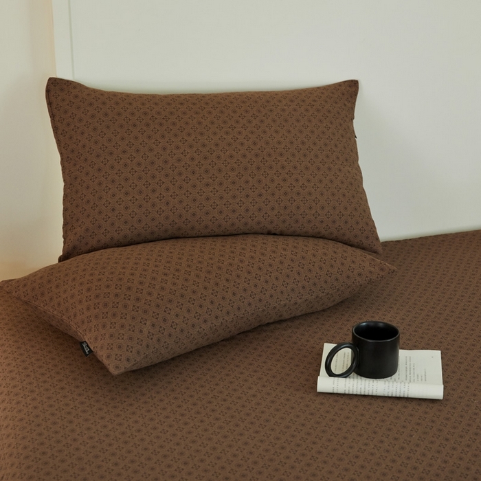 91家纺网 家纺一手货源 找家纺 云雀 2025新款A类全棉色织双层纱四件套 格林-咖色