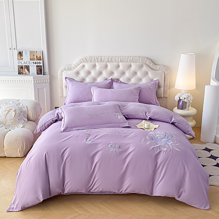 91家纺网 家纺一手货源 找家纺 大麦乐田 2025新款磨毛刺绣吊边四件套系列--盛世牡丹 盛世牡丹 浅紫