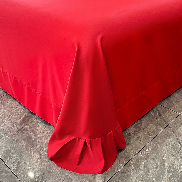 91家纺网 家纺一手货源 找家纺 大麦乐田 2025新款磨毛刺绣吊边四件套系列--盛世牡丹 盛世牡丹 大红